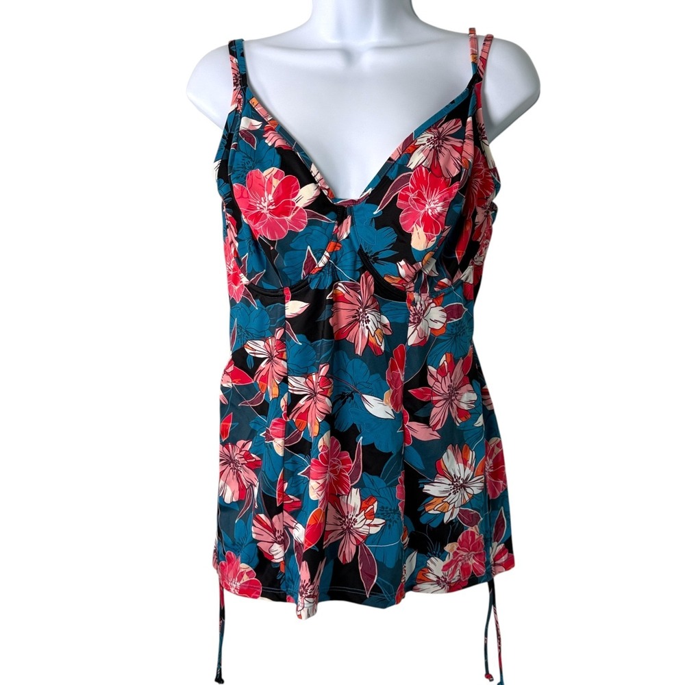 Panache Anya Riva‎ Tankini Top Sz 36H Floral Underwire Swim Top Adjustable Sides